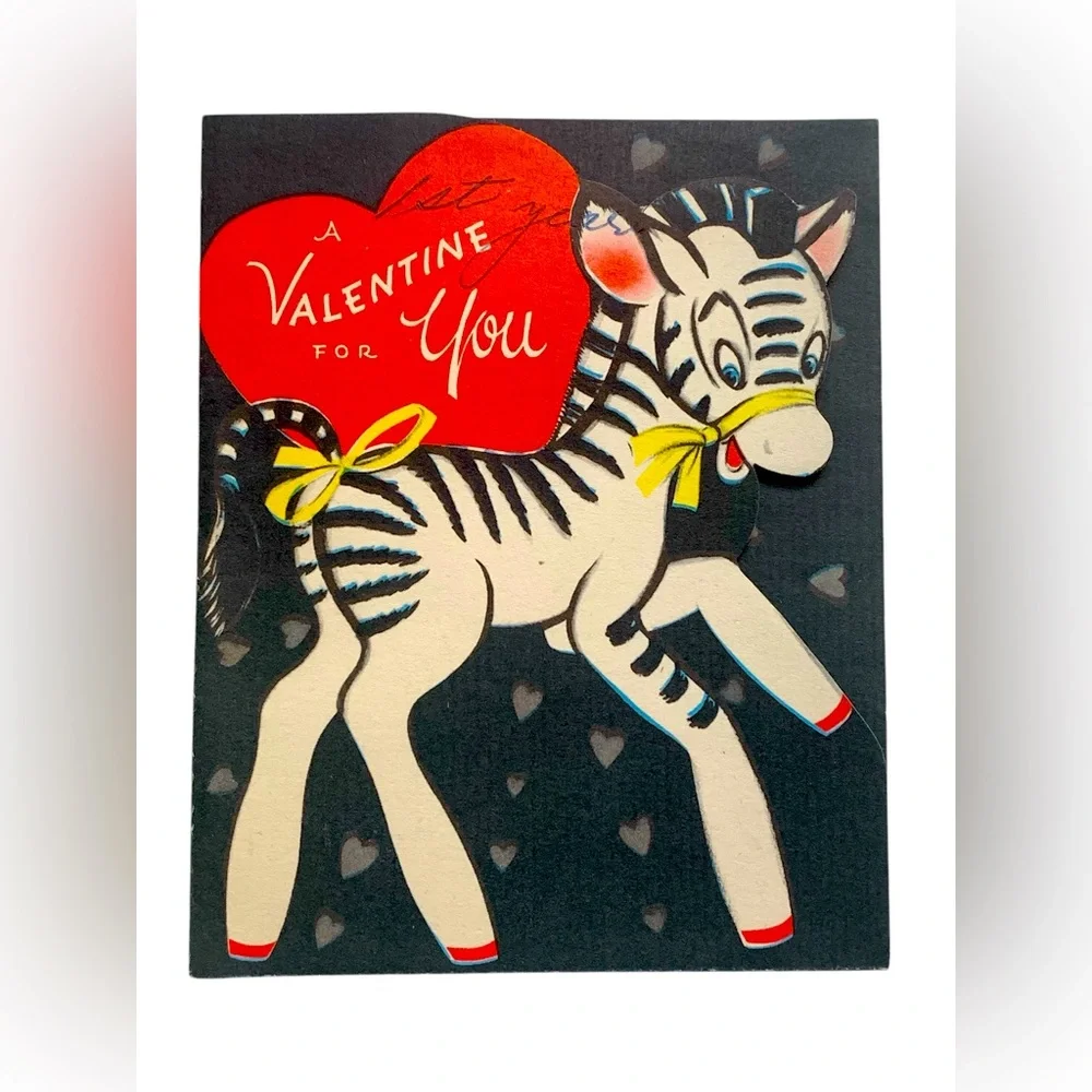 Vintage 1940’s Era Zebra Valentine Card by American Greeting Card Baby Card